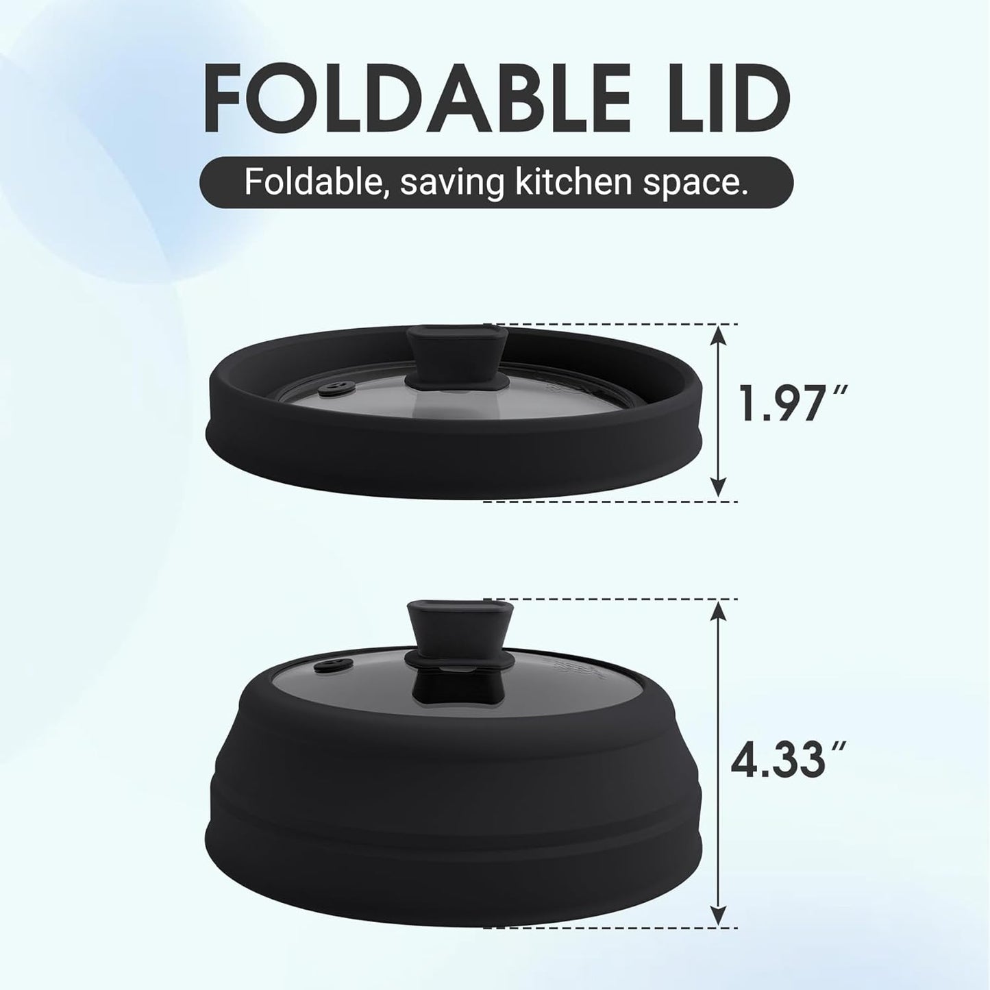 Microwave Splatter Cover Glass Microwave Cover for Food Collapsible Splatter Guard Lid with Silicone Handle for Pot Plate Bowl 9 Inch Black