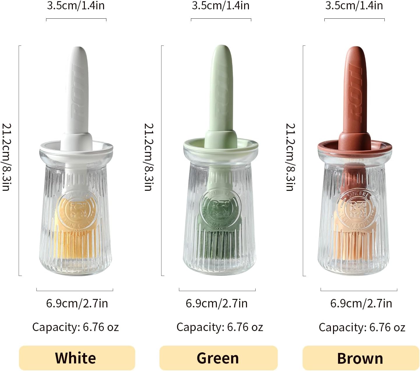 Oil Dispenser with Brush - Glass Olive Oil Dispenser for Kitchen, 3 IN 1 Oil Dispenser Bottle with Silicone Basting Brush for Cooking Vinegar Sauce BBQ Grill Frying (Brown/White/Green)