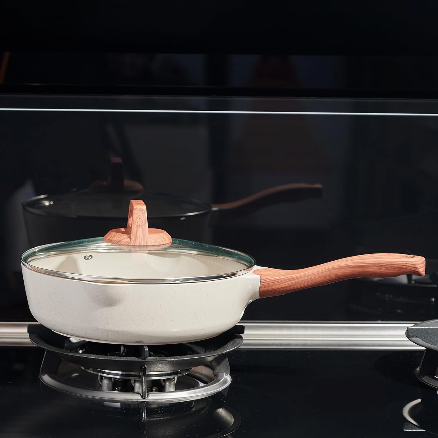 Frying Pans Nonstick with Lid, 10/11 inch Skillets and Frying pans,Granite Cooking Pan with Pour Spout,Non Toxic Pan for Stove,Induction,Gas,Pb, Cd PFOA Free(Granite, 11inch)