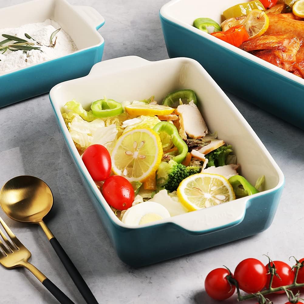 Sweejar Ceramic Bakeware Set, Rectangular Baking Dish for Oven Lasagna Pans for Cooking, Kitchen, Cake Dinner, Banquet and Daily Use, 11.8 x 7.8 x 2.76 Inches of Casserole Dishes (Gradient Blue)