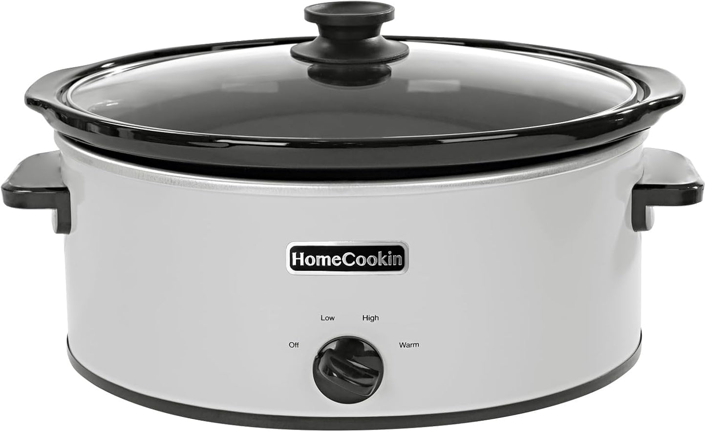 HOMECOOKIN 7 Quart Slow Cooker Oval Manual Pot Food Warmer with 3 Cooking Settings, White Stainless Steel