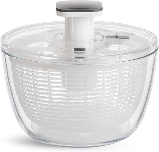 Glass Salad Spinner 6.3QT with Storage Lid | One Handed Press Lettuce Spinner | Salad Spinner for Washing, Spinning, and Draining Greens, Fruits, and Vegetables
