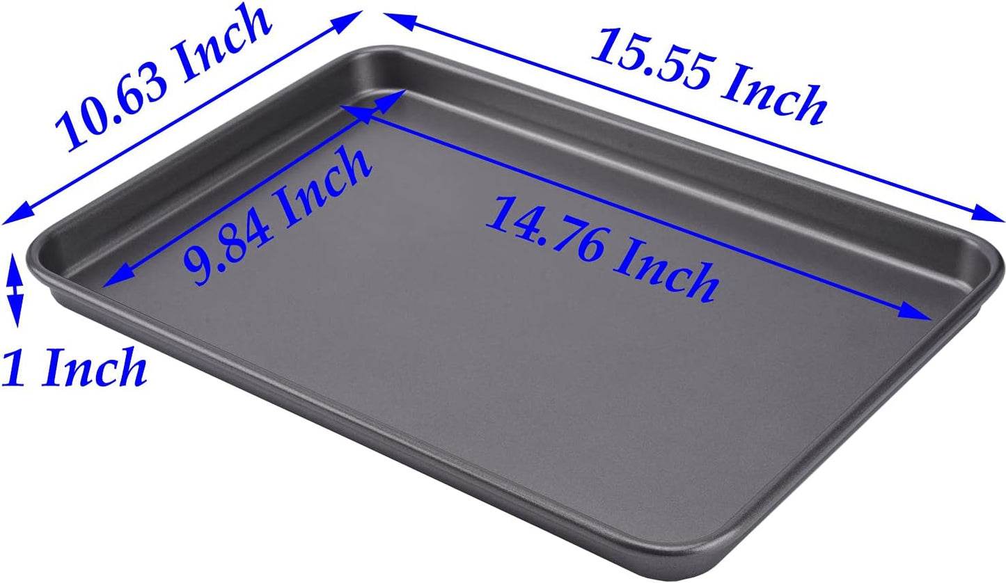 2 Cookie Baking Sheet Pan Nonstick 15.55 x10.63Inch (Inner 14.76x9.84inch) Jelly Roll Tray 2x Thicker Carbon Steel Non -Toxic Bakeware