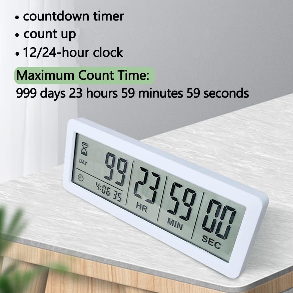 FCXJTU Digital Countdown Days Timer Clock - White Upgraded Big 999 Days Count Down Clock with Bracket Strong Magnetic Back for Retirement Wedding Vacation Birthday Holidays (999Day)