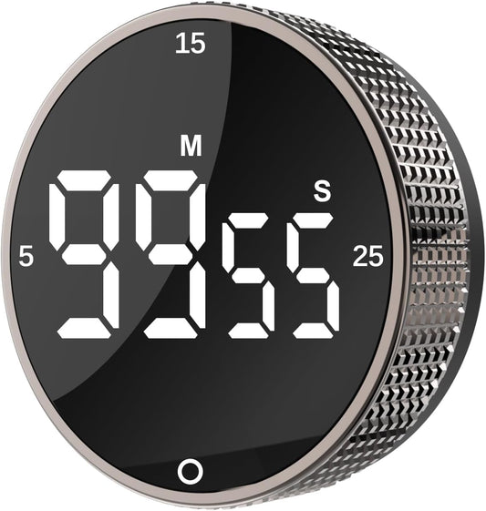 Upgrade Digital Kitchen Timer - Magnetic Countdown Countup Visual Pomodoro Timer with Large LED Display, 3-Preset Times (5, 15, 25), 3 Volume Levels, Ideal for Cooking, Baking and Fitness (1, Tarnish)