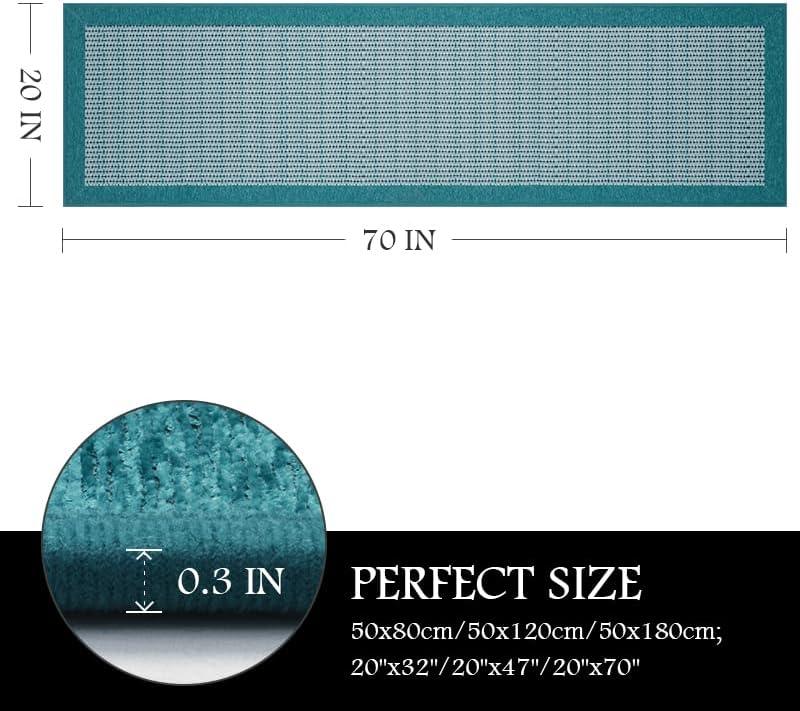 PADOOR Kitchen Mats for Floor, Kitchen Rugs Non Slip Washable, Rubber Backed Kitchen Runner Super Absorbent Long Kitchen Floor Mat Sink Rug, 20"x70" Teal