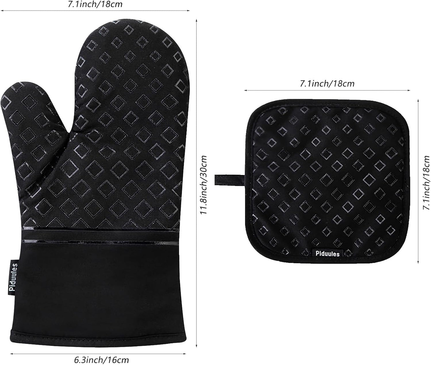 Set of 4 Oven Mitts and Pot Holders, 482 F Heat Resistant Hot Plate Moving Non-Slip Gloves for BBQ, Grill, Baking, Cooking, Oven, Microwave (Black)