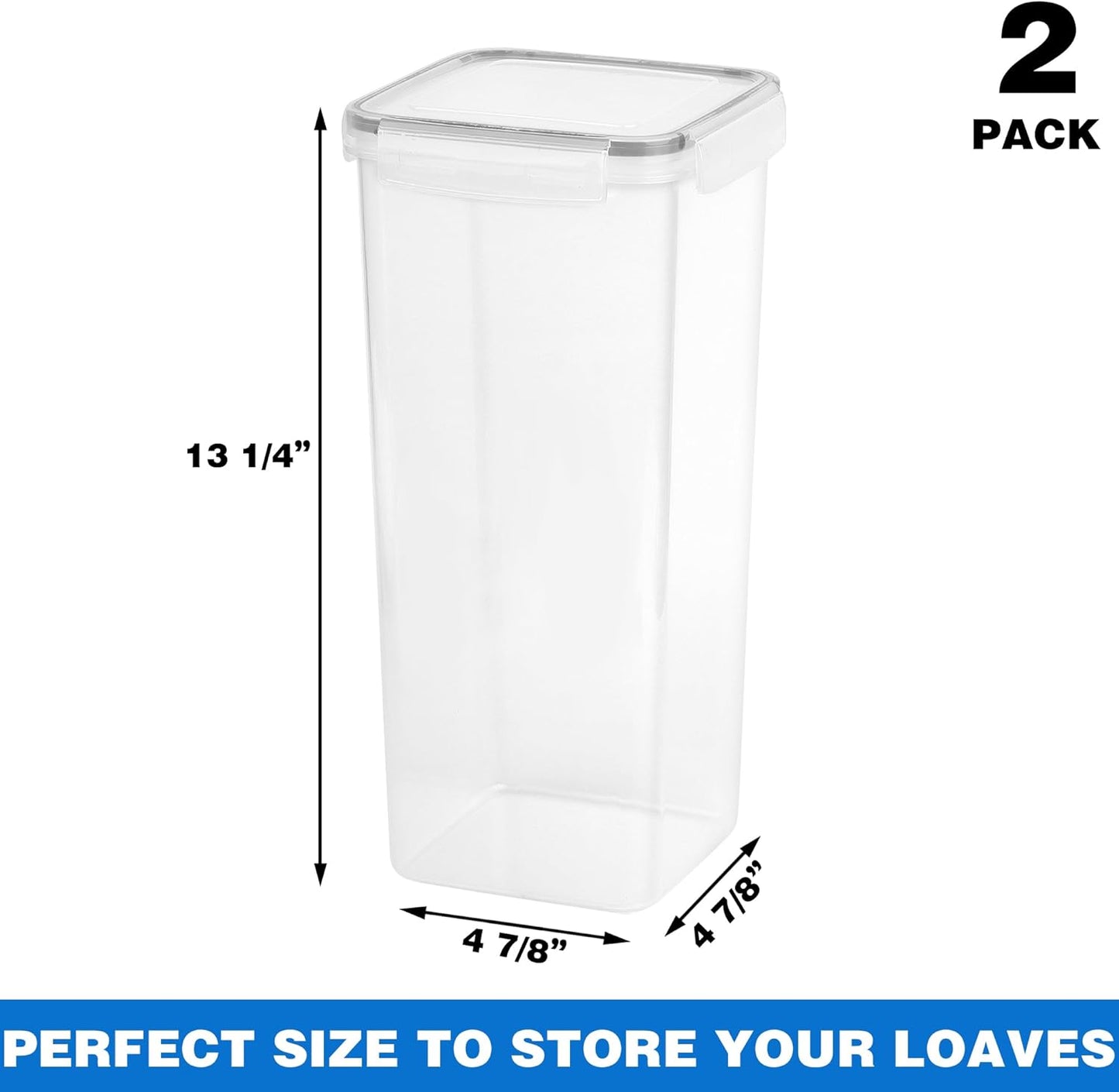 Tiawudi 2 Pack Bread Box, Plastic Bread Container, Bread Storage for Kitchen Counter, Bread Keeper with Airtight Lid, Tall Bread Saver, Sandwich Bread Holder, 5.6 Qt / 5.3L Each