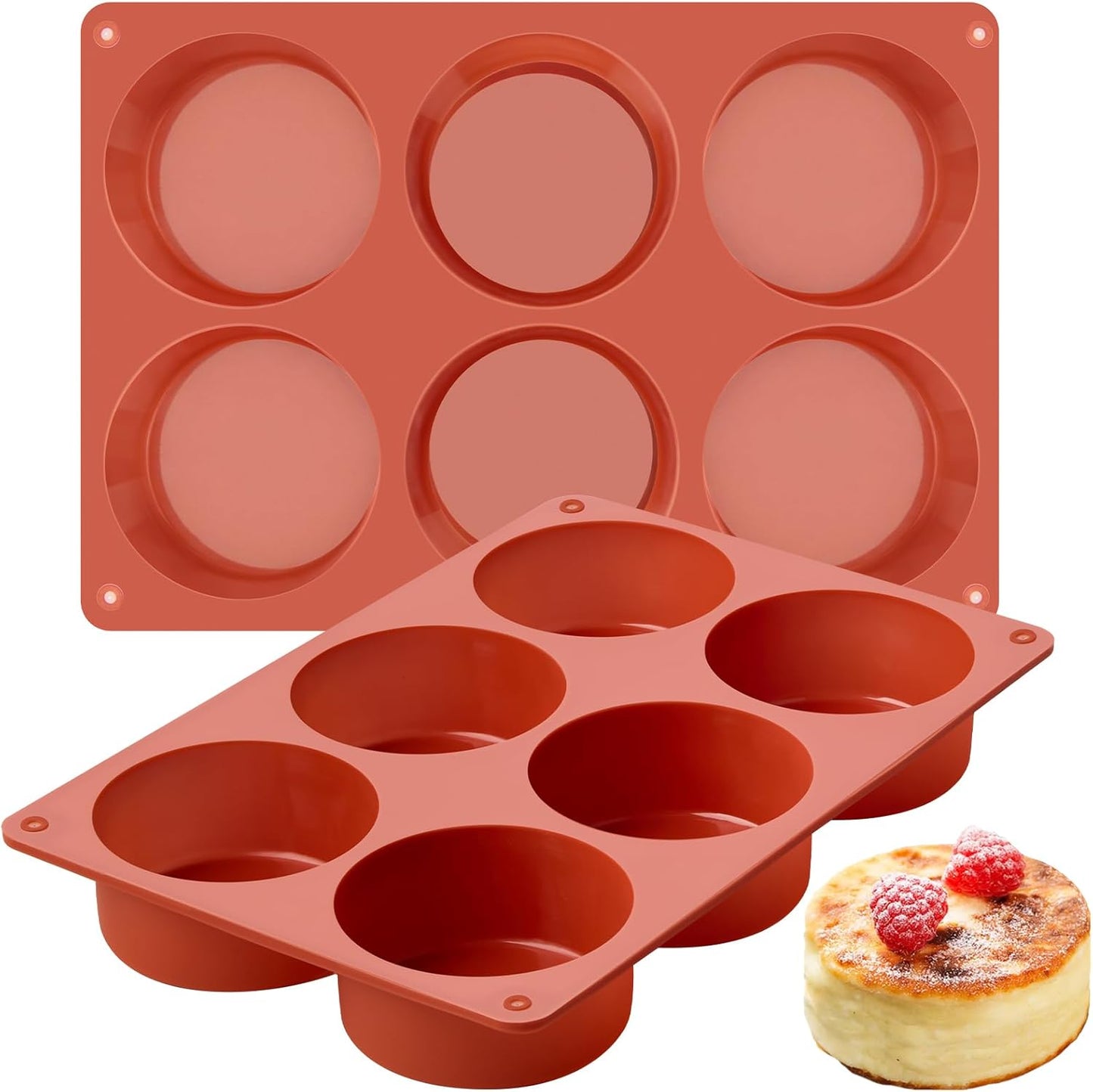 JOERSH 2-PK Silicone Egg Bite Molds Deep 3 Inch Frittata Baking Pans, Non-Stick Round Silicone Molds for Egg Breakfast Sandwich, English Muffin, Cheesecake, Dinner Rolls
