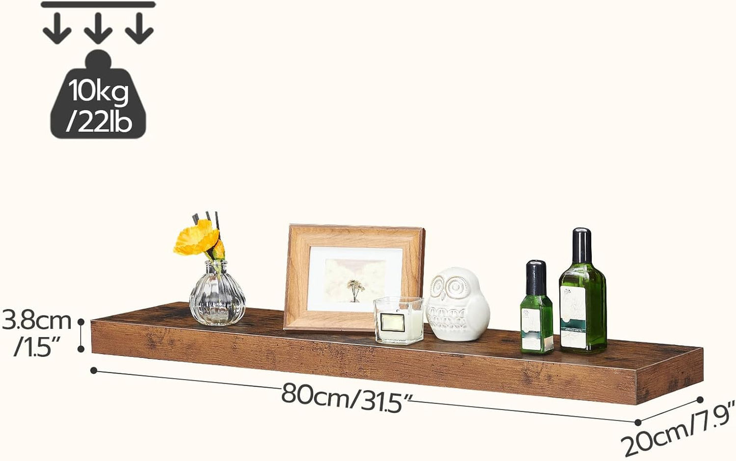 HOOBRO Floating Shelves for Wall, Wall Mounted Shelf Set of 2, 31.5" Hanging Shelf with Invisible Brackets, for Wall in Bathroom, Bedroom, Toilet, Kitchen, Living Room, Office, Rustic Brown BF80BJP201