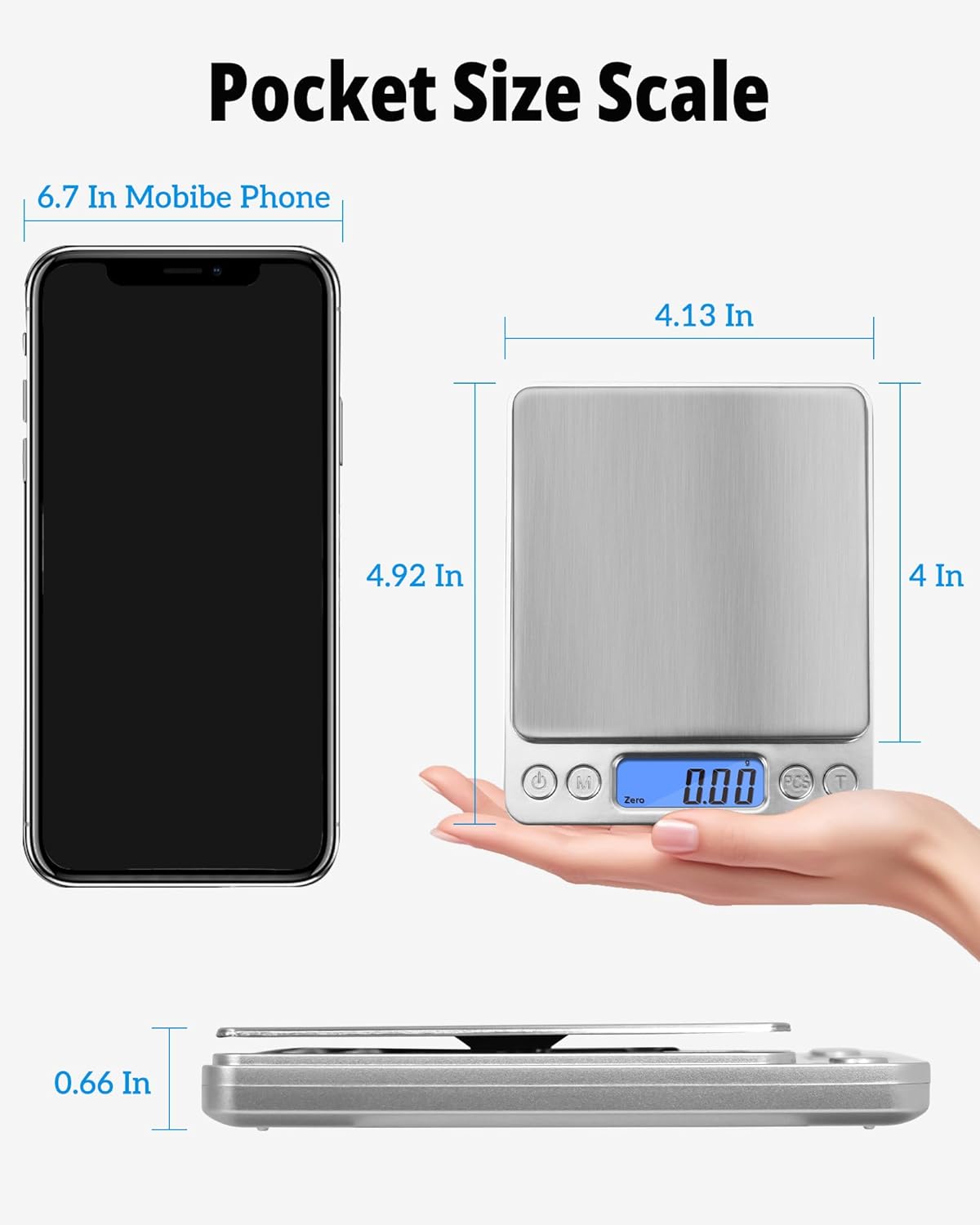 NEXT-SHINE Gram Scale, Digital Pocket Scale Portable Mini Size 500g x 0.01g with Back-Lit LCD Display Stainless Steel Platform Grams Ounces for Coffee Brewing Jewelry Cooking Baking