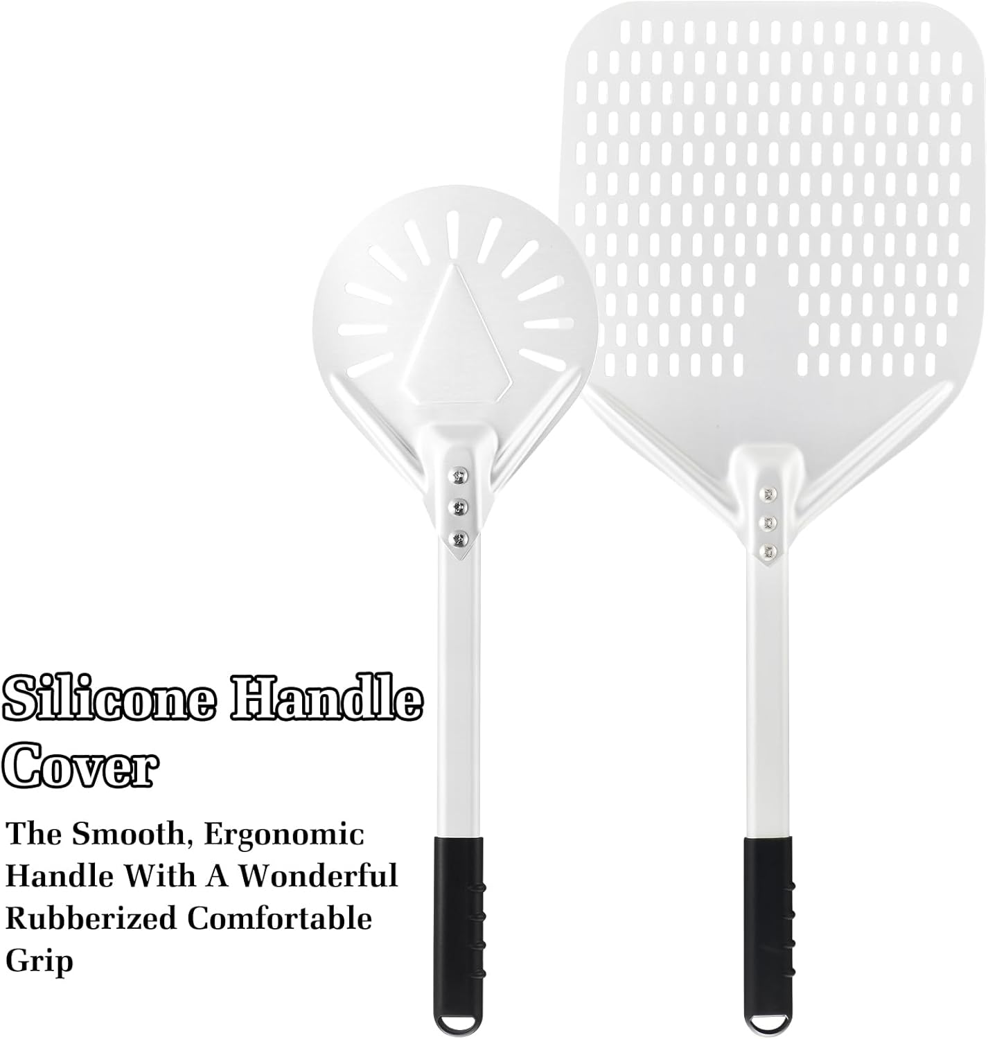 14 Inch + 7 Inch Perforated Pizza Peel Set, Pizza Turning Peel with Metal Handle, Pizza Spatula Paddle for Homemade Pizza Oven Accessories