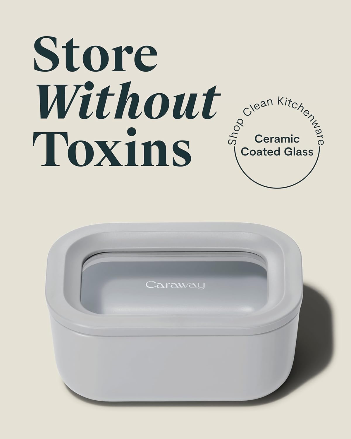 Caraway 6pc Glass Food Storage Set - 2.6 Cup Storage Containers For Food (6) - Non-Toxic Ceramic-Coated Glass - Air Release Technology - Compact & Stackable Design - Gray