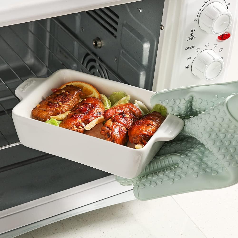 Sweejar Ceramic Baking Dish, Rectangular Small Baking Pan with Double Handles, 20 Oz for Cooking, Brownie, Kitchen, 6.5 x 4.9 x 1.8 Inches(White)