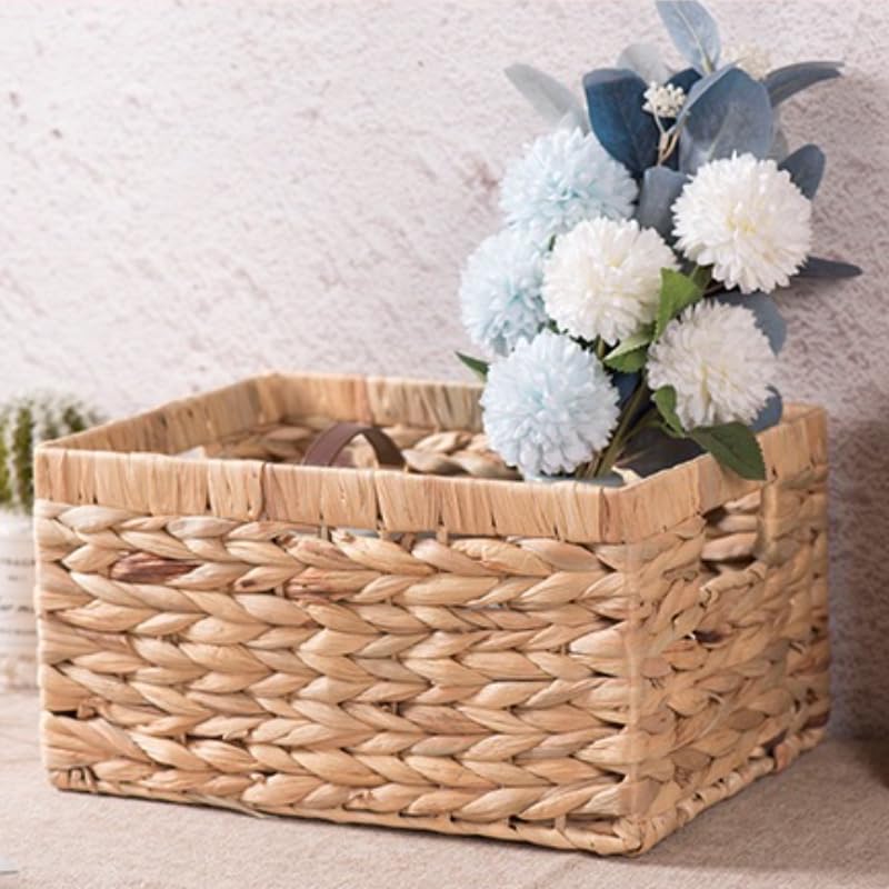 4PCS Handwoven Water Hyacinth Storage Basket Set - Natural Wicker Baskets with Handles for Bathroom, Kitchen, Pantry, Bedroom, and Living Room Organization