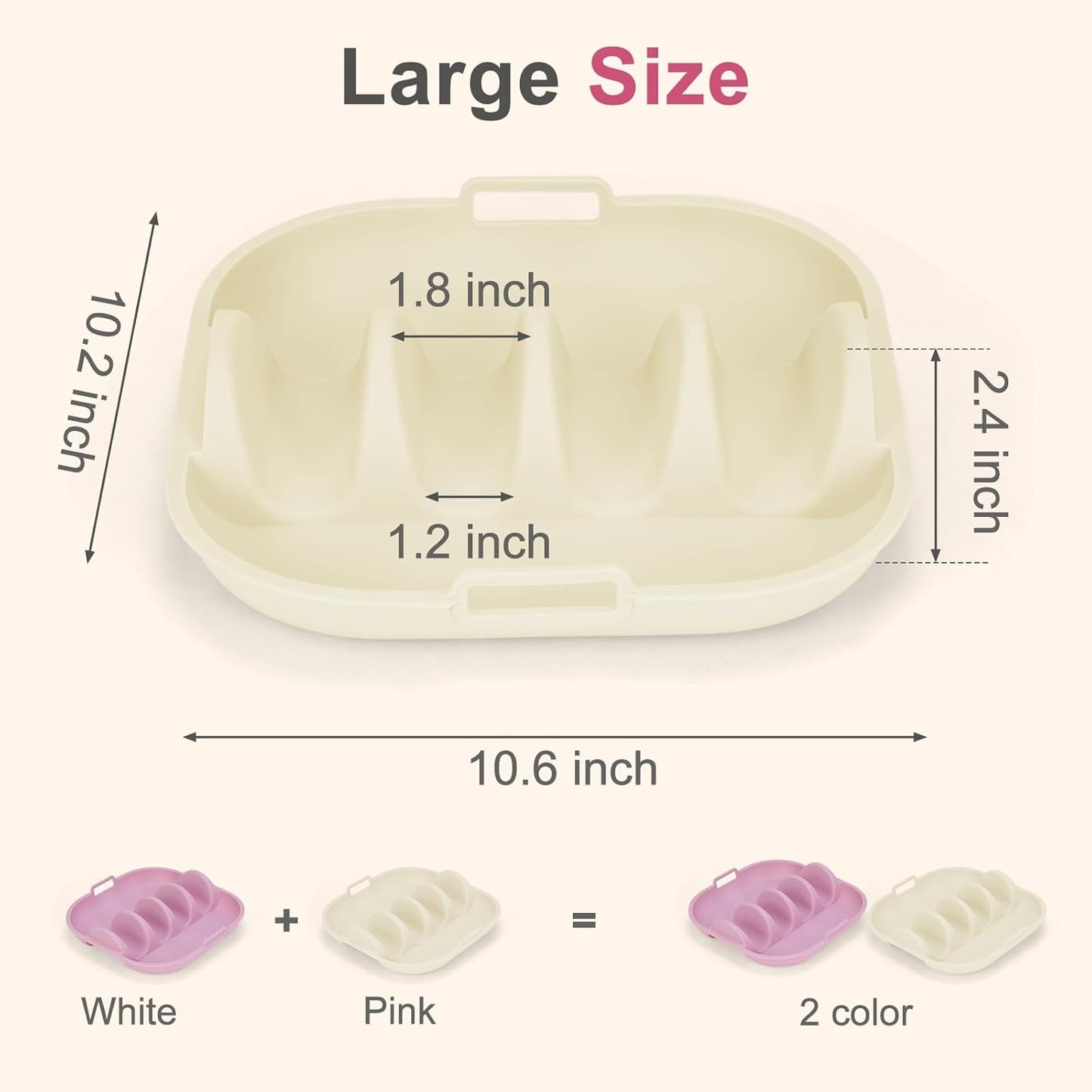 Silicone Taco Holder 2 Pack,10.2in Upgrade Reusable Taco Plates with Dividers,Fiesta Tacos Holder Tray.Taco Serving Plates, Dishwasher & Microwave Safe(2, WHITE+PINK)