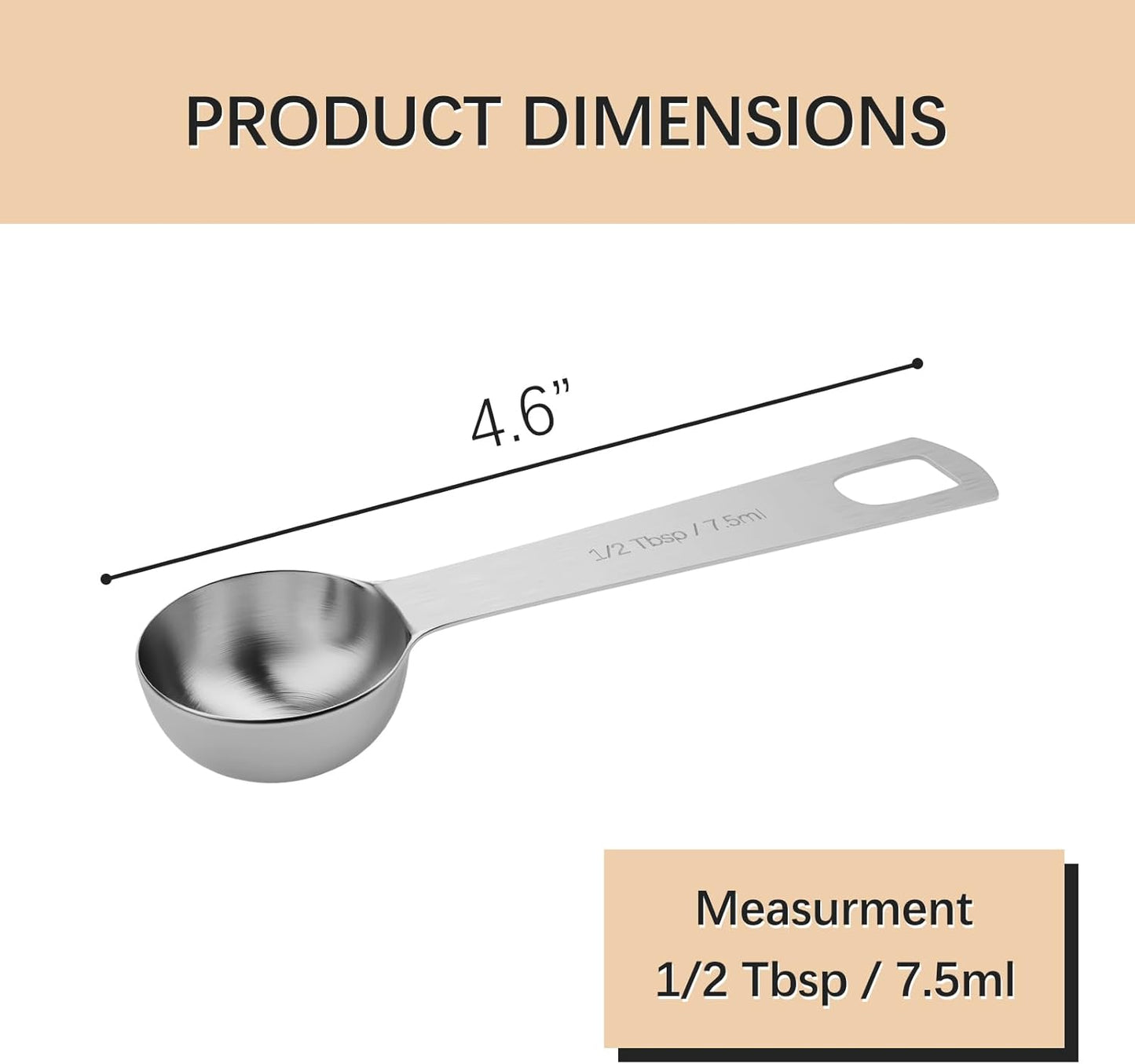 2PCS 1/2tbsp (1.5tsp, 7.5ml, 1/4oz) Single Measuring Spoon, Stainless Steel Individual Teaspoons Only