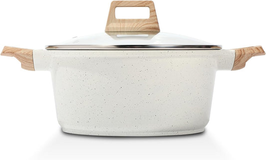 ESLITE LIFE Nonstick Stock Pot with Lid, 7 Quart Granite Casserole Large Soup Pot Pasta Cooking Pot, Induction Compatible, PTFE & PFOA Free, White