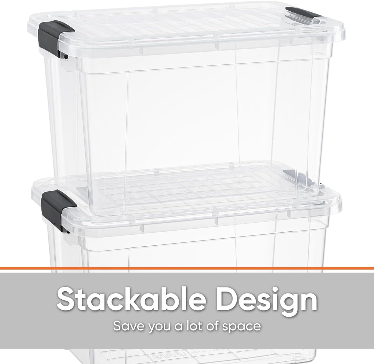 Superio Clear Storage Boxes with Lids, 49 Quart Plastic Container Bins for Organizing, Stackable Crates, BPA Free, Non Toxic, Odor Free, Organizers for Home, Office, School, and Dorm, 2 Pack
