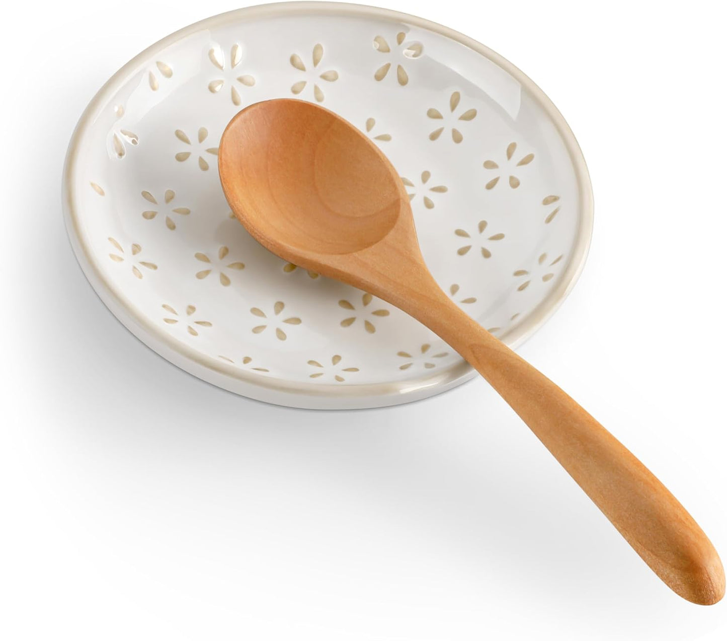 MALACASA Ceramic Spoon Rest for Stove Top, 4.8 inch Cooking Spoon Holder for Kitchen Counter,Utensil Rest for Ladle, Spatula, Spoons or Tongs, Modern Farmhouse Kitchen Décor - 01, Series LYDIA