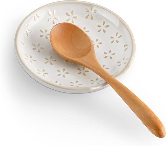 MALACASA Ceramic Spoon Rest for Stove Top, 4.8 inch Cooking Spoon Holder for Kitchen Counter,Utensil Rest for Ladle, Spatula, Spoons or Tongs, Modern Farmhouse Kitchen Décor - 01, Series LYDIA