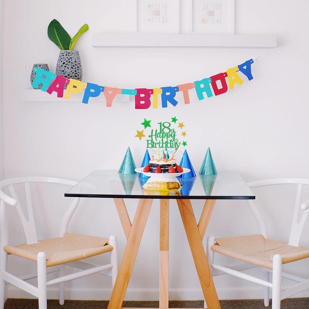 Glittery 18th Happy Birthday Cake Topper with Star,Personalised 18 Birthday Cake Toppers Party Decorations Party Supplies for Boys Girls Green Gold