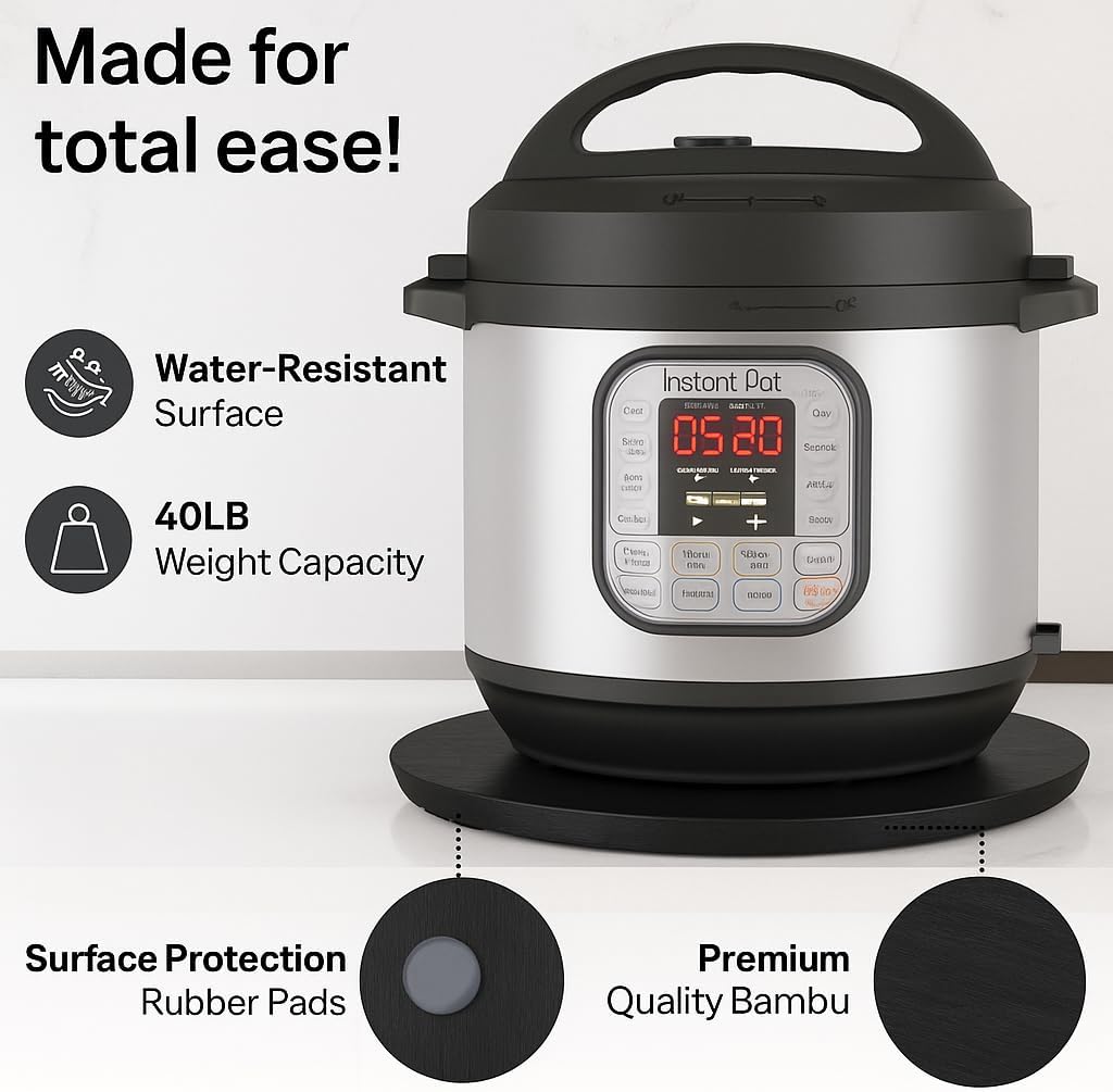 Ibyx Elegant Round Sliding Tray for Your Pressure Cooker, Air Fryer & Heavy Kitchen Appliances - Sturdy, Slides Easily from Under The Cabinet (Black, 13”)