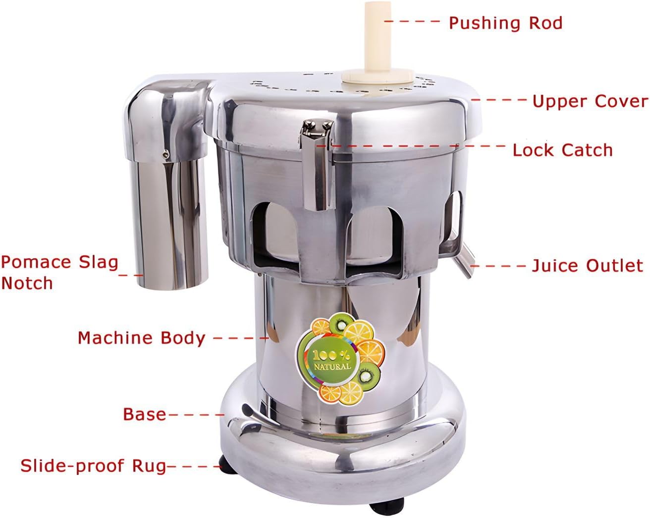 110V 750W Electric Stainless Steel Vegetable & Fruit Juice Maker Squeezer Centrifugal Juicer Machine Commercial Juice Press Machine 5-10 kg/min Juice Amount