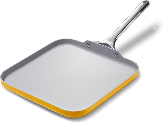 Caraway Square Griddle Pan - 11” Square Pan - Non-Stick Ceramic Coated - Non Toxic, PTFE & PFOA Free - Oven Safe & Compatible with All Stovetops - Marigold