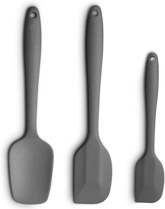 Silicone Spatula 3-piece Set, Ergonomic Handle High Heat-Resistant Spatulas, Non-stick Rubber Spatulas with Stainless Steel Core, Grey
