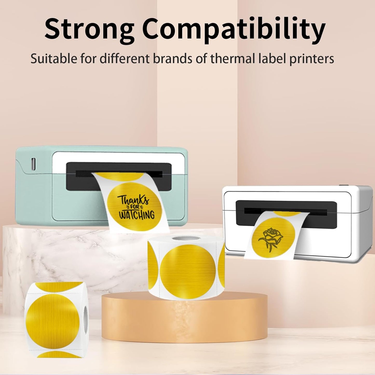 2''Holographic Thermal Label,Gold Round Self-Adhesive Direct Thermal Label,Thermal Stickers for DIY Logo Design,Name Tag (300/Roll