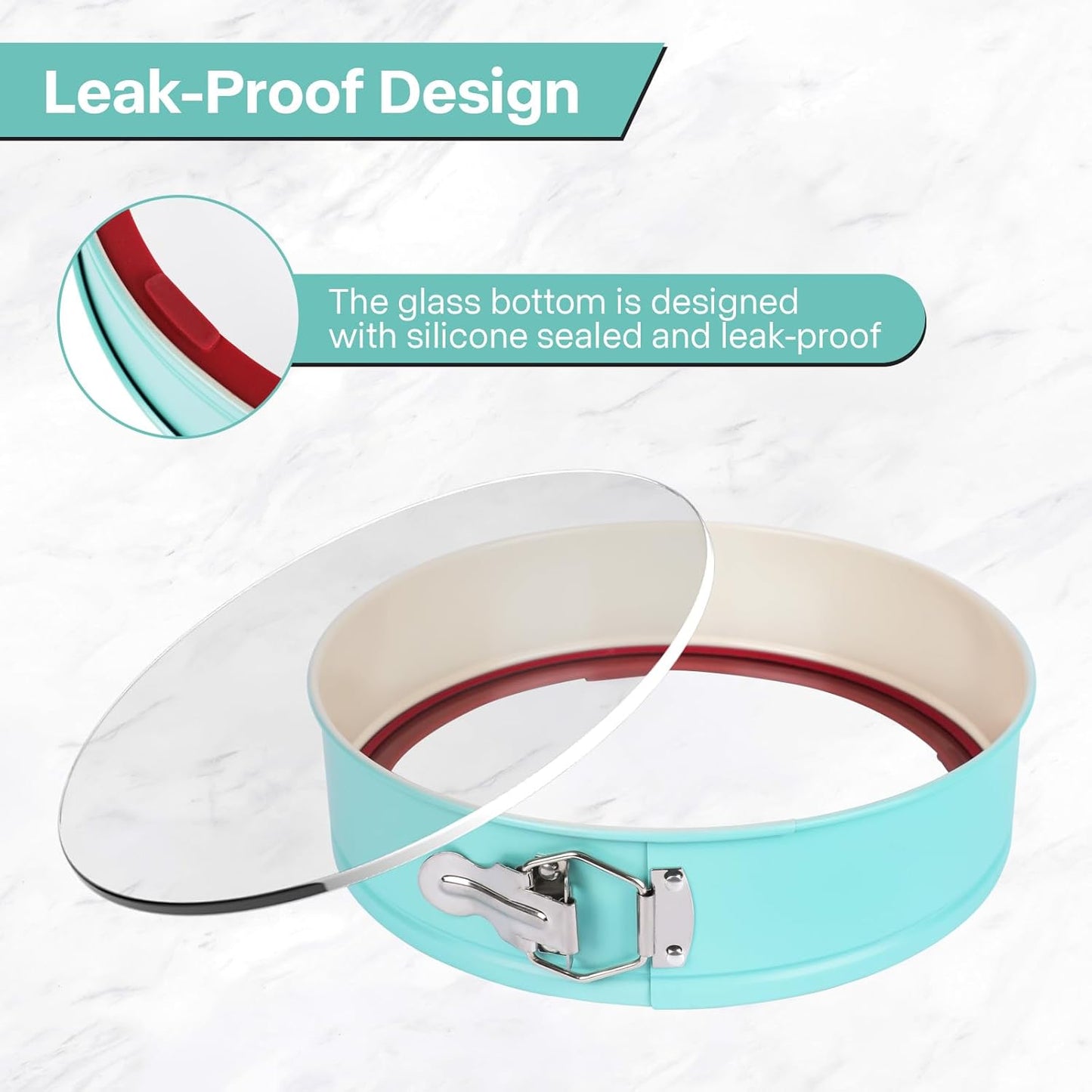 10-Inch Glass Bottom Springform Pan with Silicone Seal, Springform Pan 10 inch Nonstick,10In Cheesecake Pans Springform, Leak-Proof, Nontoxic & Oven-Safe