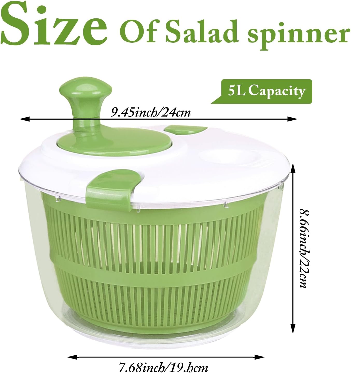 Large Salad Spinner with Lid, 5 Qt Capacity, Manual Vegetable Dryer with Double-Lock Handle, Quick and Easy Multi-Use Lettuce Spinner, Vegetable Dryer, Fruit Washer