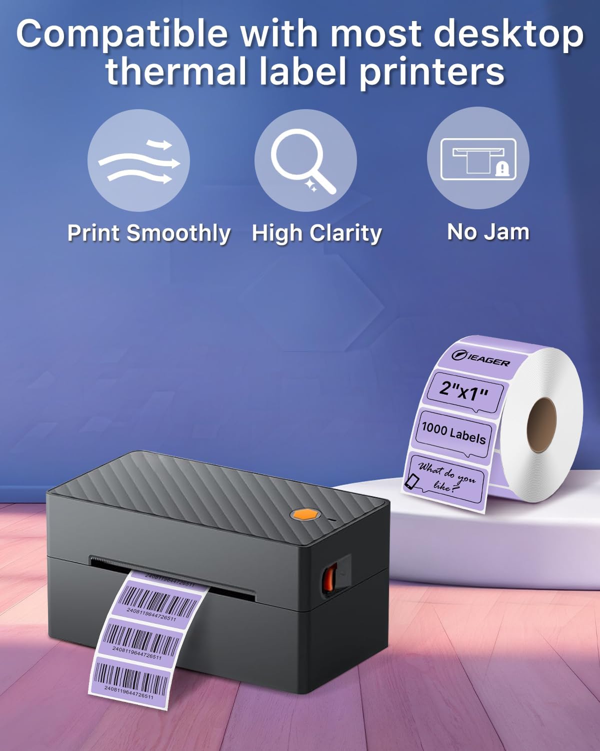 iEager 2x1 Inch Thermal Labels, Purple Rectangle Thermal Printer Stickers, Durable Shipping Label Printer Sticker for Barcode, Name, Address, 1000 Labels/Roll