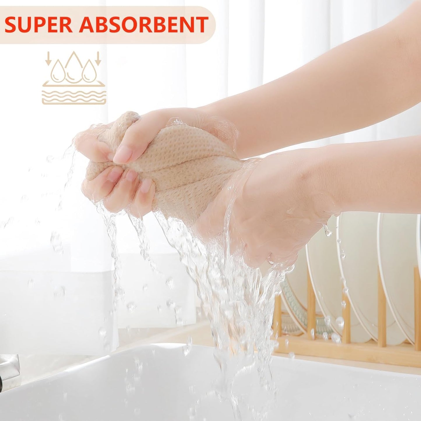 Homaxy 100% Cotton Waffle Weave Kitchen Dish Towels, Ultra Soft Absorbent Quick Drying Cleaning Towel, 13 x 28 Inches, 4-Pack, Beige