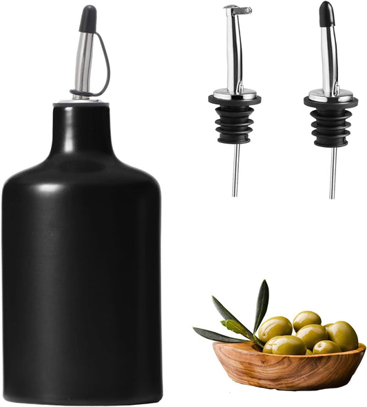 HOMCDALY Ceramic Olive Oil Dispenser Bottle, 16oz Oil Dispenser Bottle for Kitchen, Oil Container, Kitchen Oil Dispenser（Black）