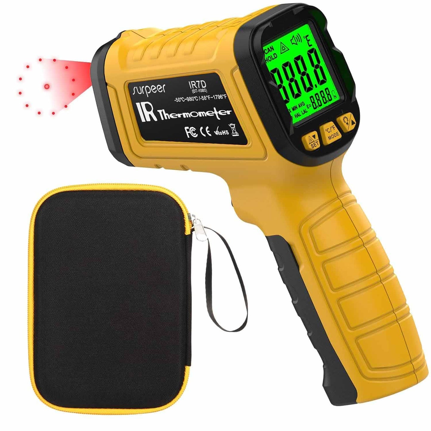 Infrared Thermometer Pyrometer Temperature Gun -58°F to 1796°F, 50:1 Distance Ratio, Laser IR Temp Gun for Cooking, Pizza Oven, Engine, Kilns, Forges, Industry, and Home Repair.