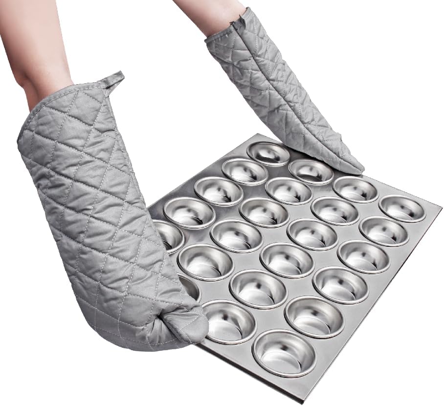 17 Inch Extra Long Heat Resistant Oven Gloves New Cotton Oven Mitts Kitchen Gloves High Temperature Cooking Tool BBQ Gloves (17" Silver)