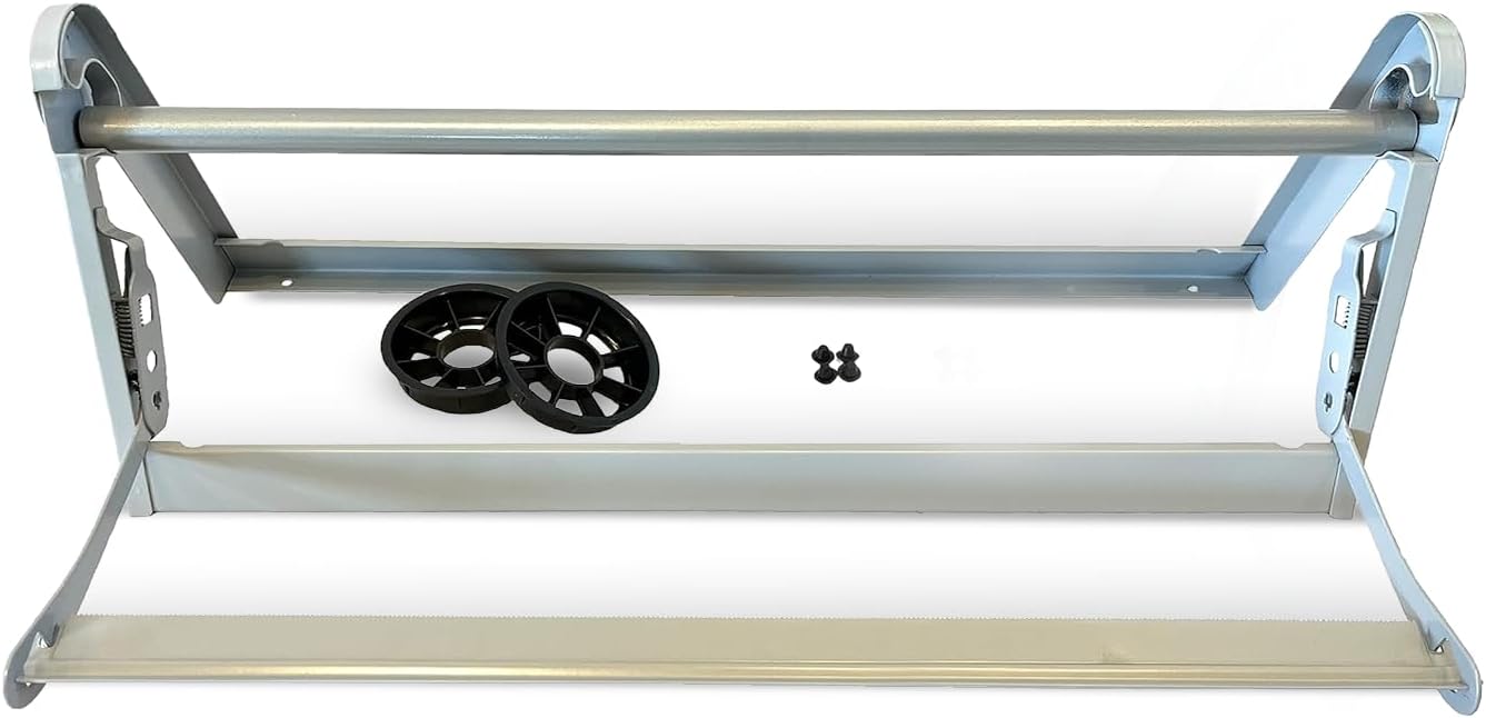 24" Wide Roll Paper Dispenser with Cutter for Desktop – Roll Dispenser with Serrated Cutter – Fits Craft, Freezer, Wrapping, Butcher Paper Roll or Cling Film – Heavy-Duty, Grey