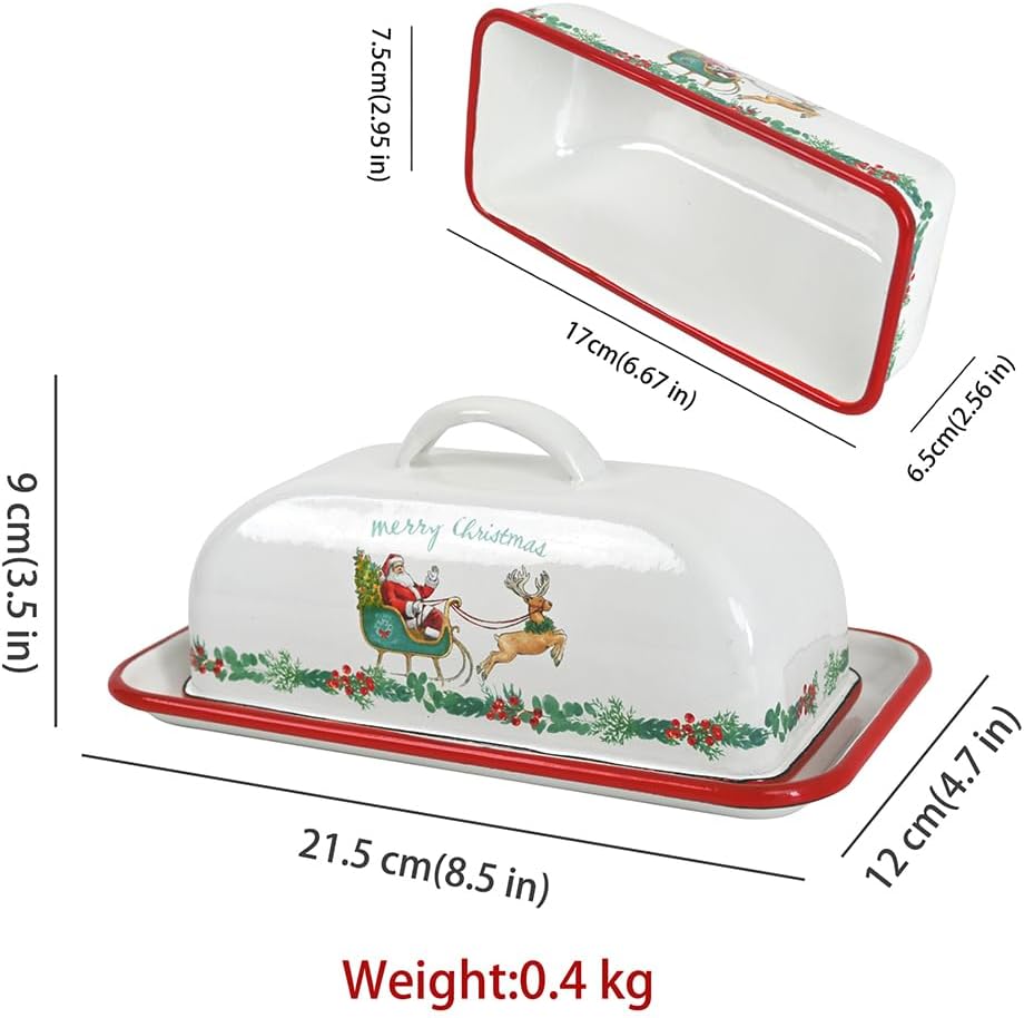 Enamel Butter Dish with Lid Vintage Enamelware Butter Keeper with Flower and Bird Patterns Farmhouse Butter Container Butter holder for Countertop Kitchen Decor