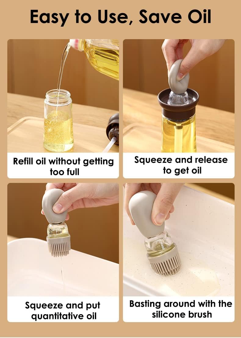 TINMIX Oil Dispenser with Brush - Glass Olive Oil Dispenser for Kitchen, 2 IN 1 Oil Dispenser Bottle with Silicone Basting Brush for Cooking Vinegar Sauce BBQ Grill Frying, T-OB21, Red