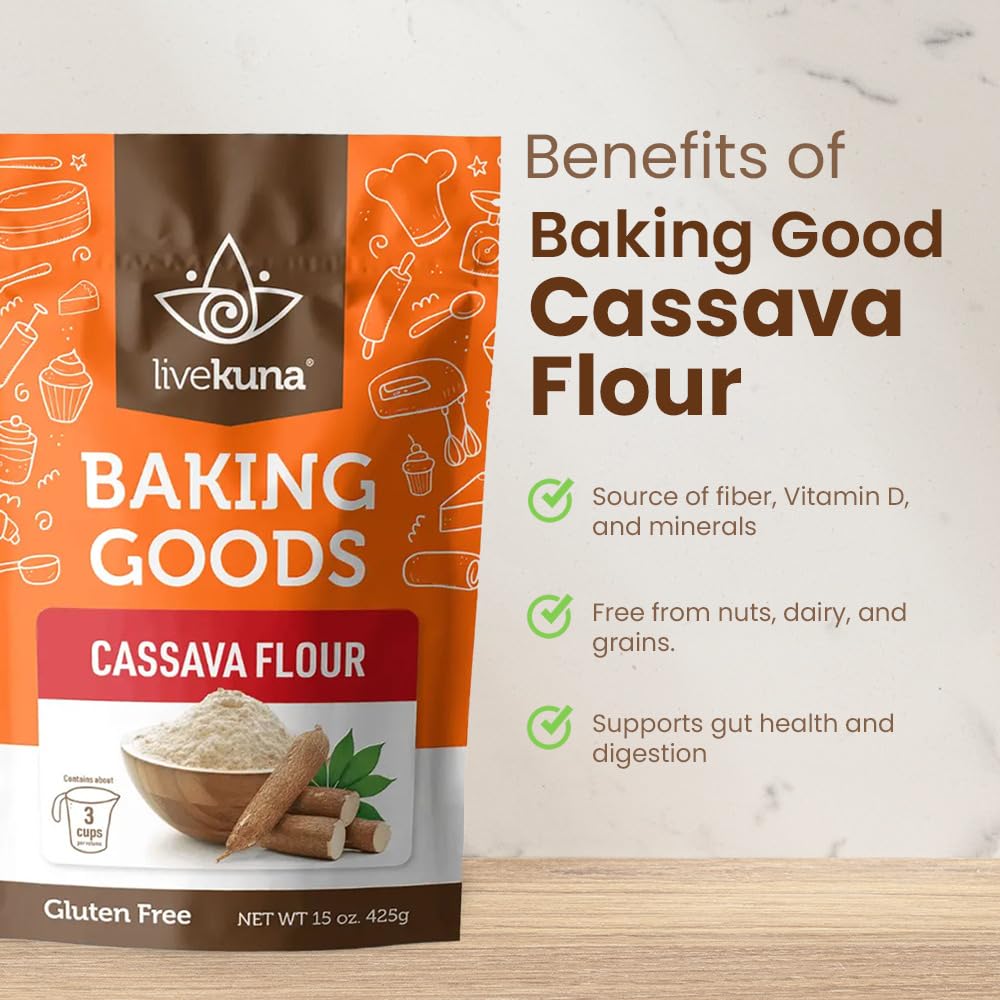LiveKuna - Cassava Flour, Cassava Root Baking Flour, Gluten-free Flour, Alternative to All Purpose Flour, Spelt Flour, Great for Baking Vegan Bread and Casava Flour Tortillas