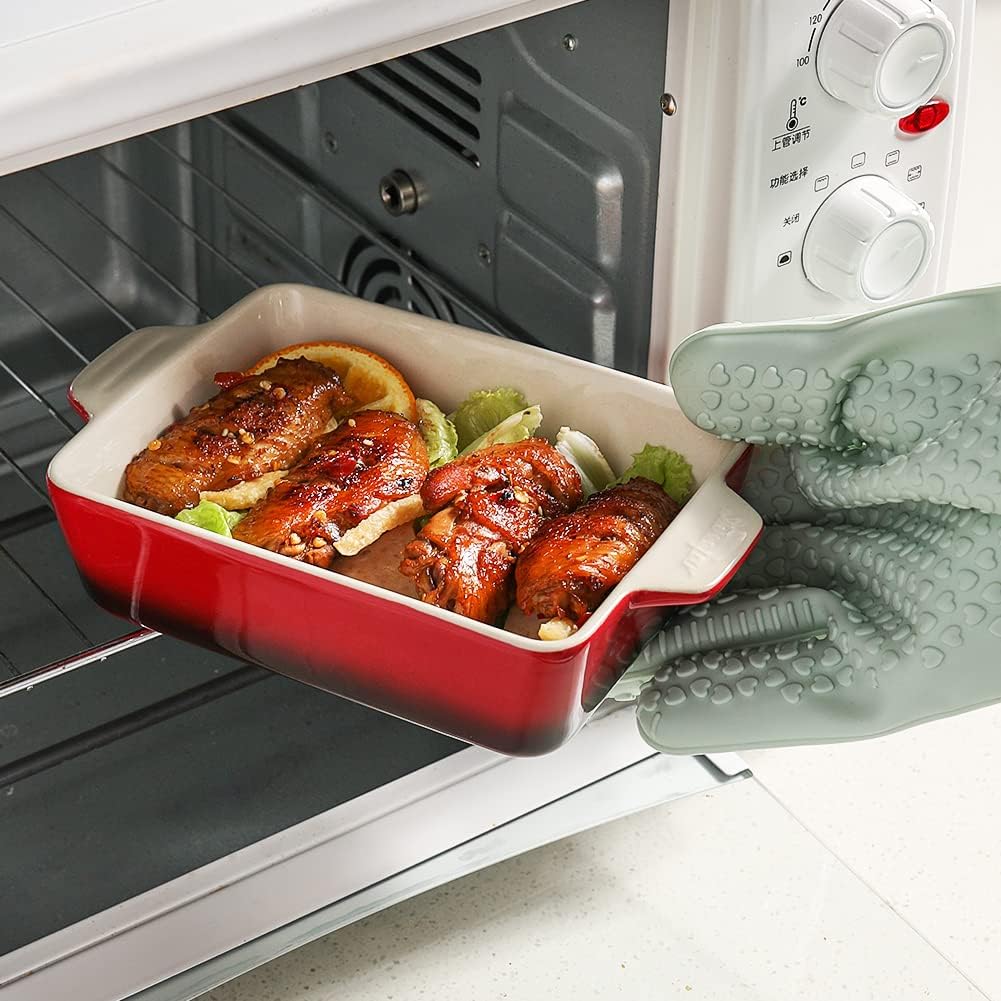 Sweejar Ceramic Baking Dish, Rectangular Small Baking Pan with Double Handles, 20 Oz for Cooking, Brownie, Kitchen, 6.5 x 4.9 x 1.8 Inches (Gradient Red)