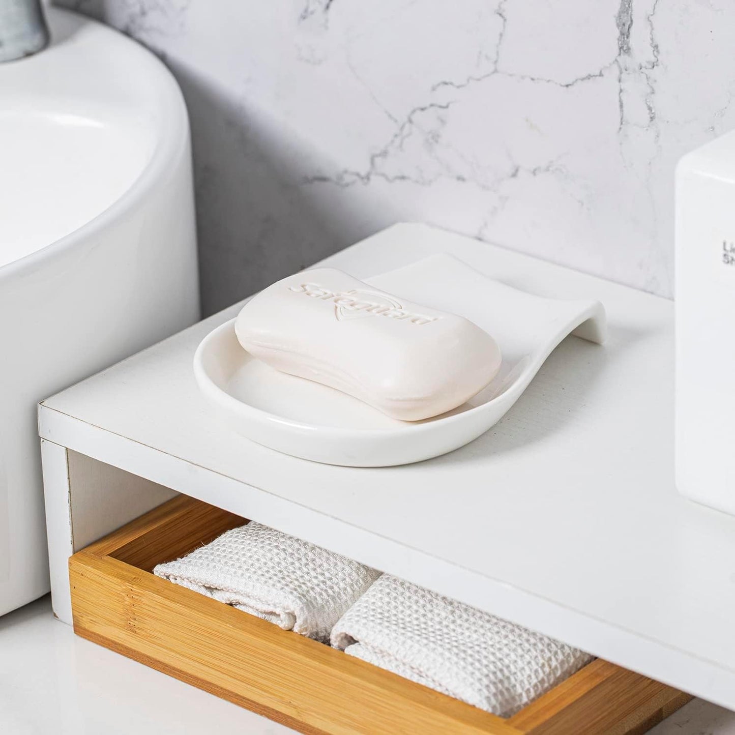 Porcelain Spoon Rest for Kitchen Counter Ceramic Small, 4.5 Inches Ladle Rest, Spoon Holder for Stove Top, Spatula Accessories for Countertop, Set of 4, White