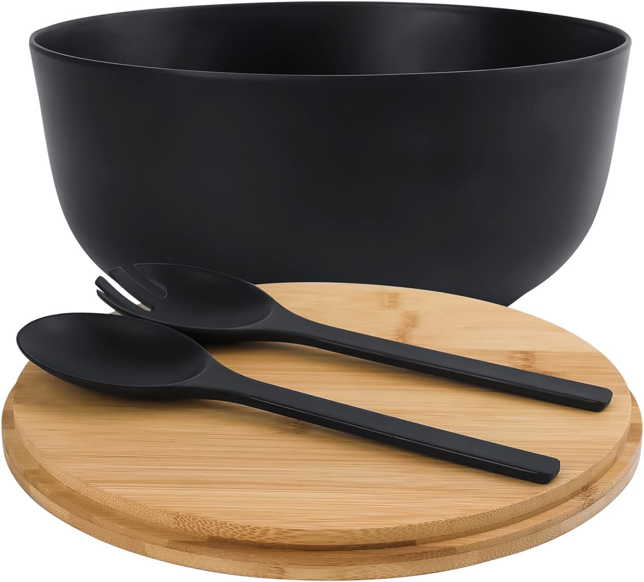 Bamboo Fiber Salad Bowl with Servers Set Large 9.8inches Nature Bamboo Mixing Bowl with Servers with Lid Spoon and Fork for Fruits,Salads and Vegetables