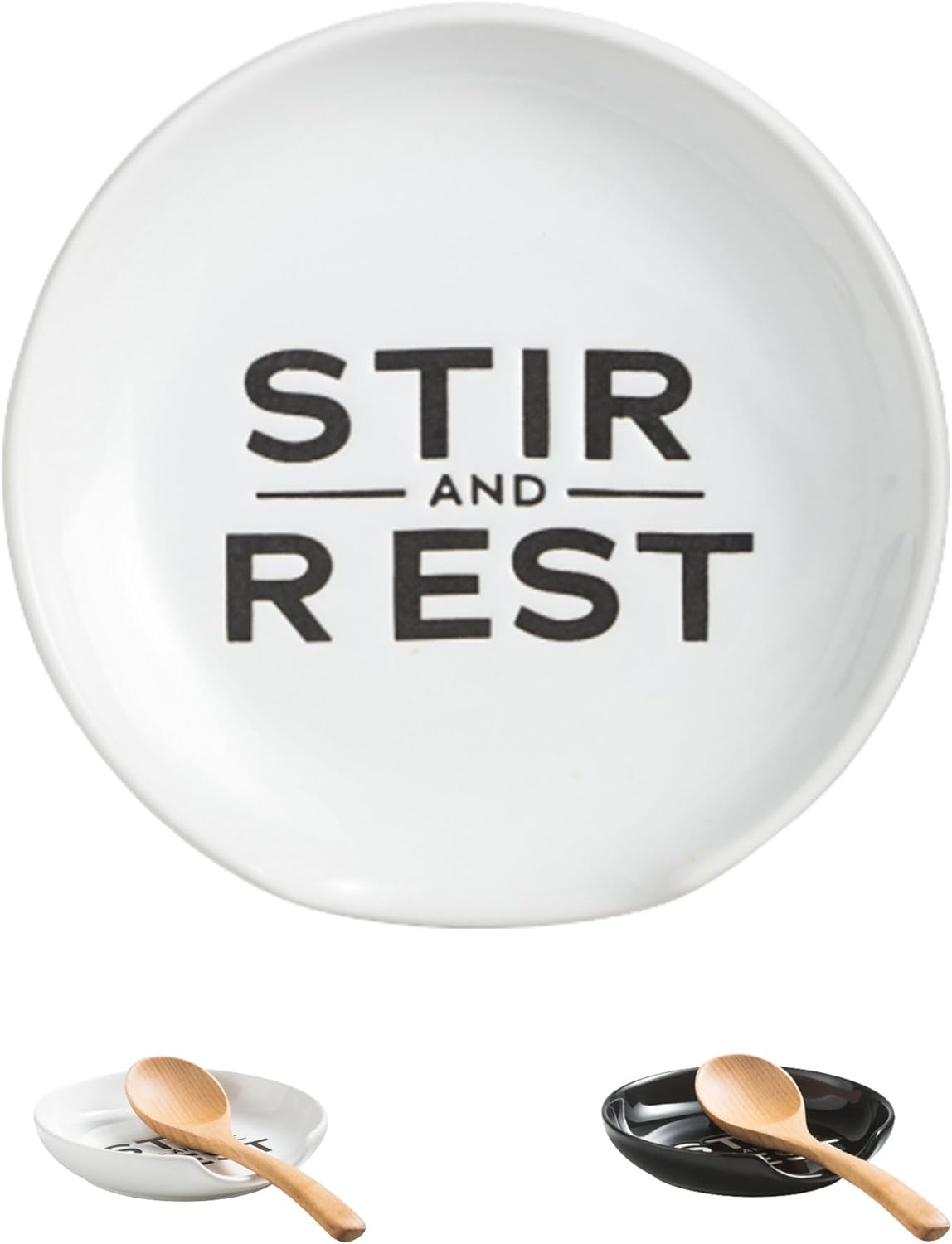 Spoon Rest for Kitchen Counter, 5 Inches Cooking Ladle Spatula Spoon Holder for Stove Top Utensil Rest for Countertop Deep Tray Black and White for Christmas Gift