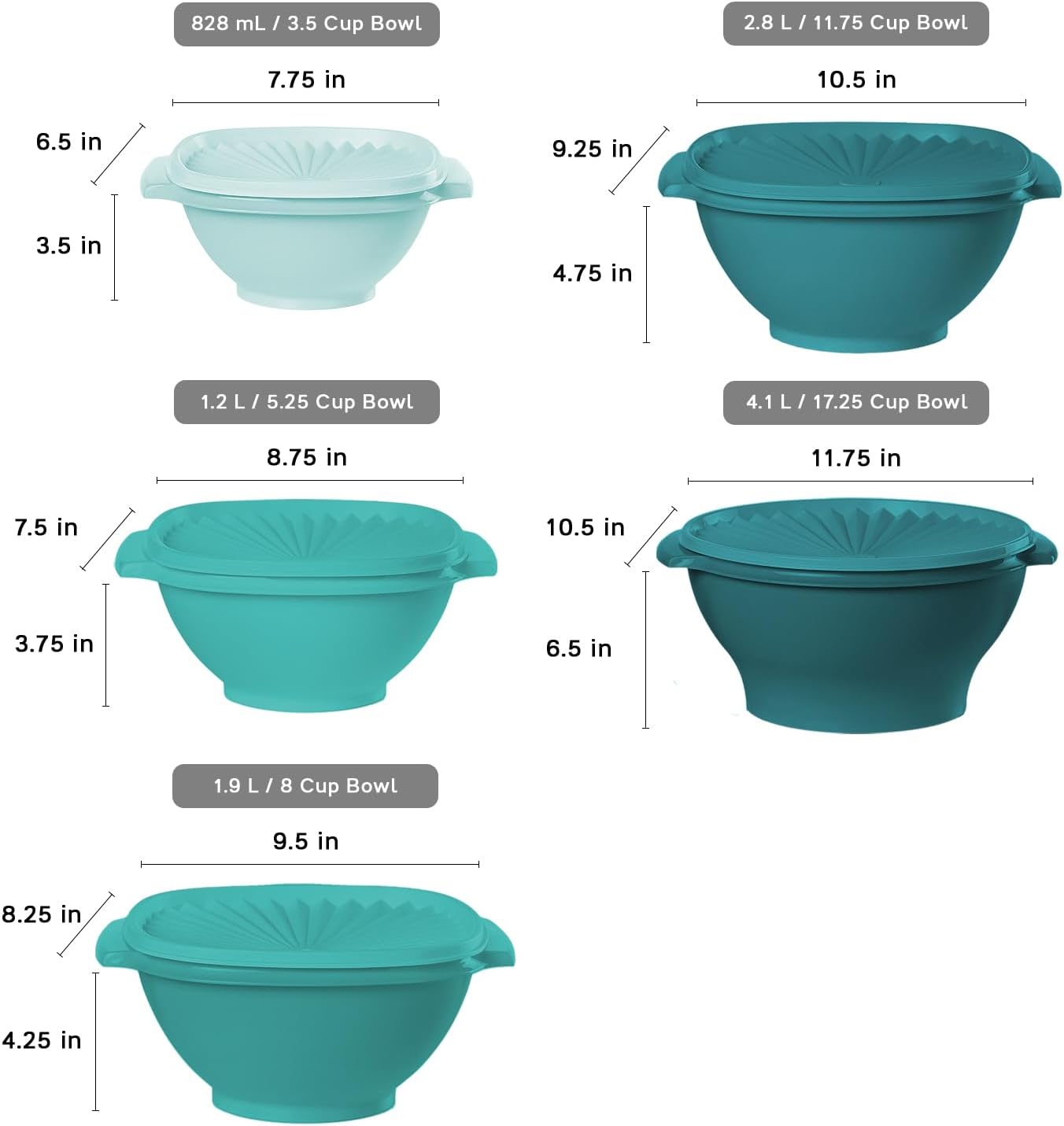 Tupperware Heritage Collection, New 10 Piece Food Storage Container Set in Vintage Green, Dishwasher Safe and BPA Free (5 Bowls, 5 Lids)
