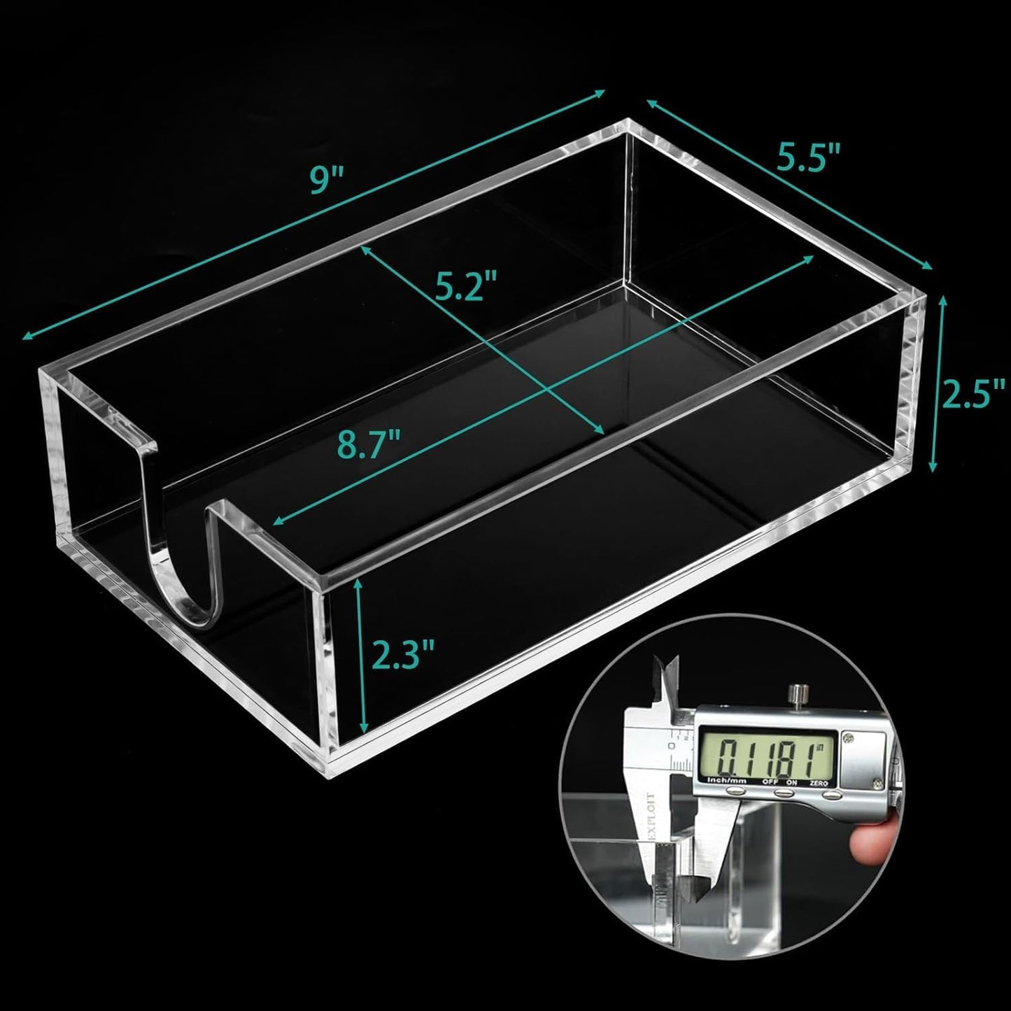 Rubtlamp 2 Pack 0.12 Thickness Clear Napkin Holder, Flat Napkin Holder,9x5.5x2.5inch Acrylic Guest Towel napkin holder, Clear Bathroom Paper Hand Towels Storage Tray For Kitchen Dinning