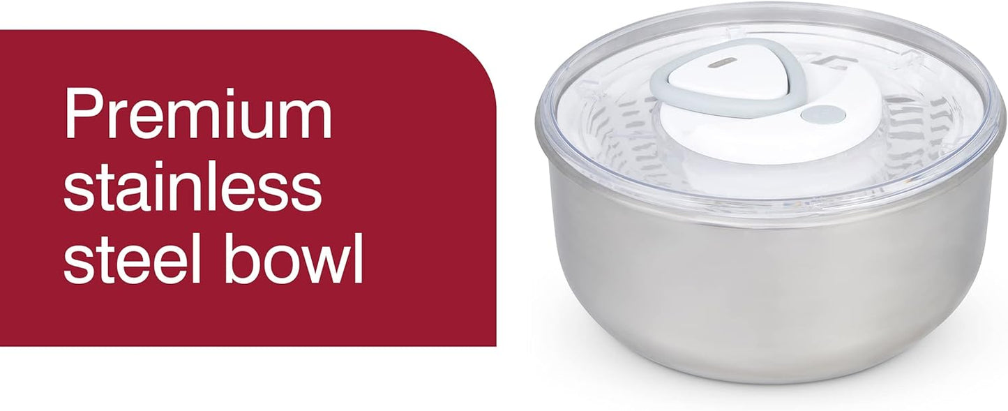 Zyliss Easy Spin 2 Stainless Steel Salad Spinner - Lettuce & Vegetable Spinner - Works as a Large Serving Bowl - Stainless Steel & BPA-Free Kitchen Essential - Silver