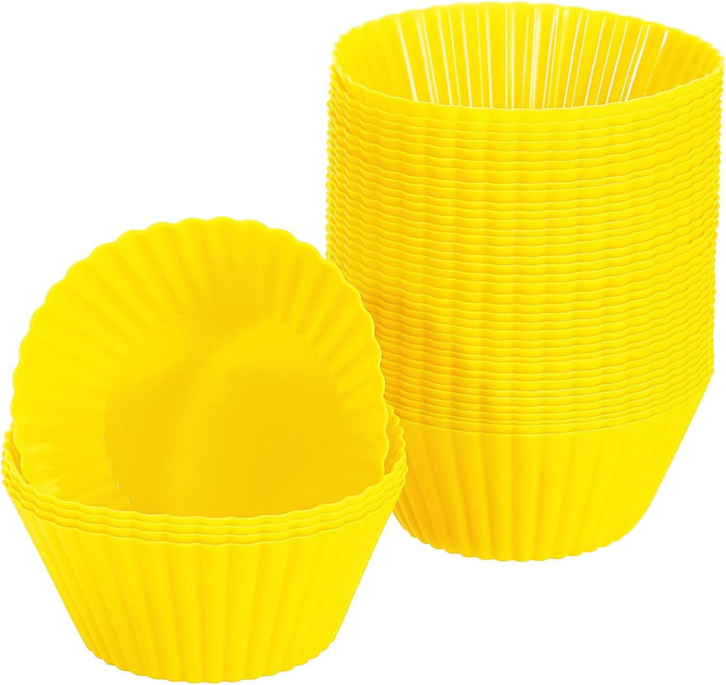 uxcell 42Pcs Silicone Cupcake Liners, Non-Stick Baking Cups, for Cooking Eggs, Baking Muffins and Make a Cake(Yellow)